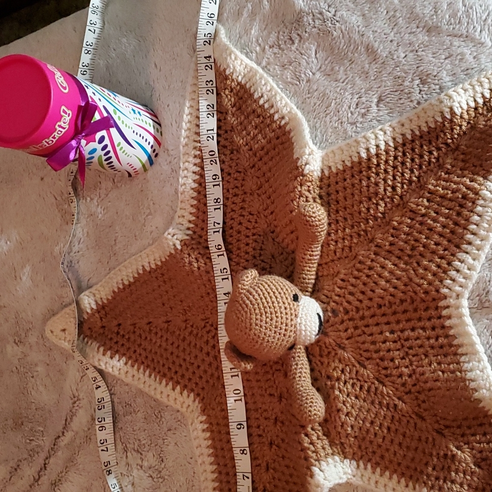Handmade Knitted 5-Point Star Infant's Teddy Bear Snuggle Blankie-Washable - Picture 12 of 15